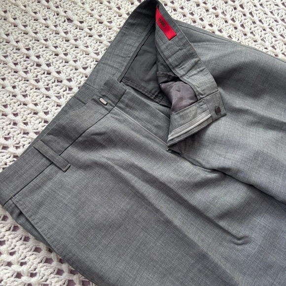 HUGO BOSS Halmex Straight Wool Blend Dress Pants High Rise Men's SZ 37 Gray - Picture 6 of 16